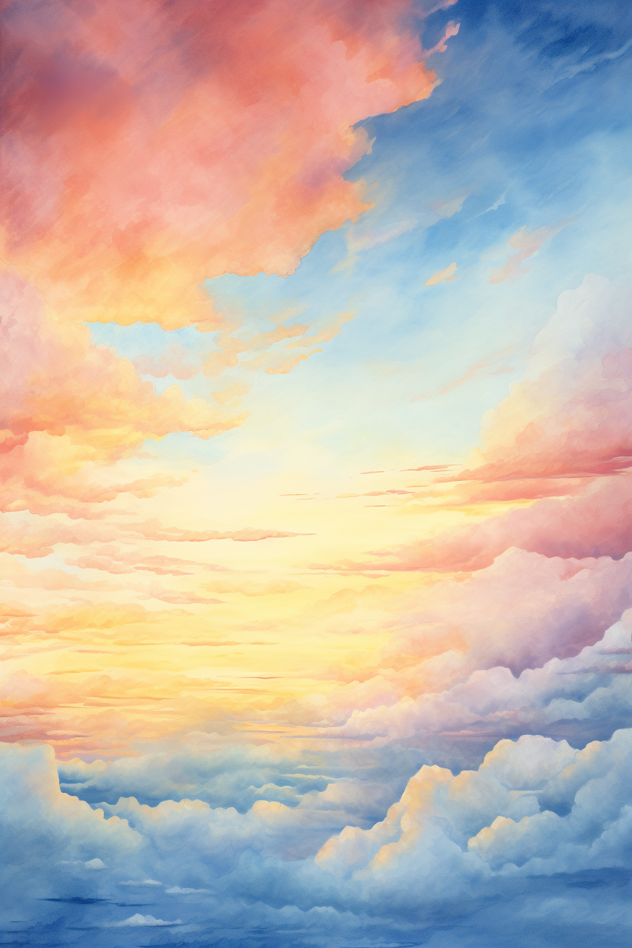 A painting of clouds in the sky.