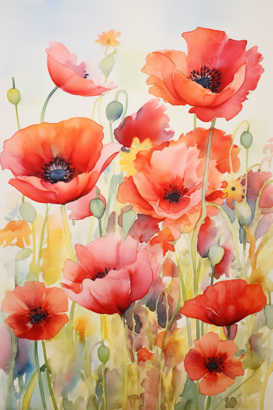 A watercolor painting of red poppies.